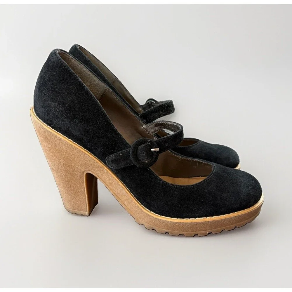 Steve Madden Meliny Black Suede Platform Mary Jane Chunky Heel Pumps Shoes 9.5